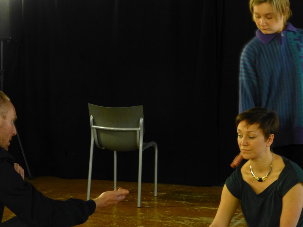 Lucia McAnespie, Molly Logan and Keith Dunphy workshopping The Disappeared